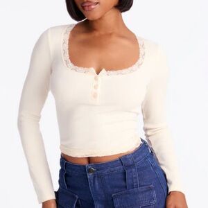 Love Notes Beige Lace Long Sleeve Top